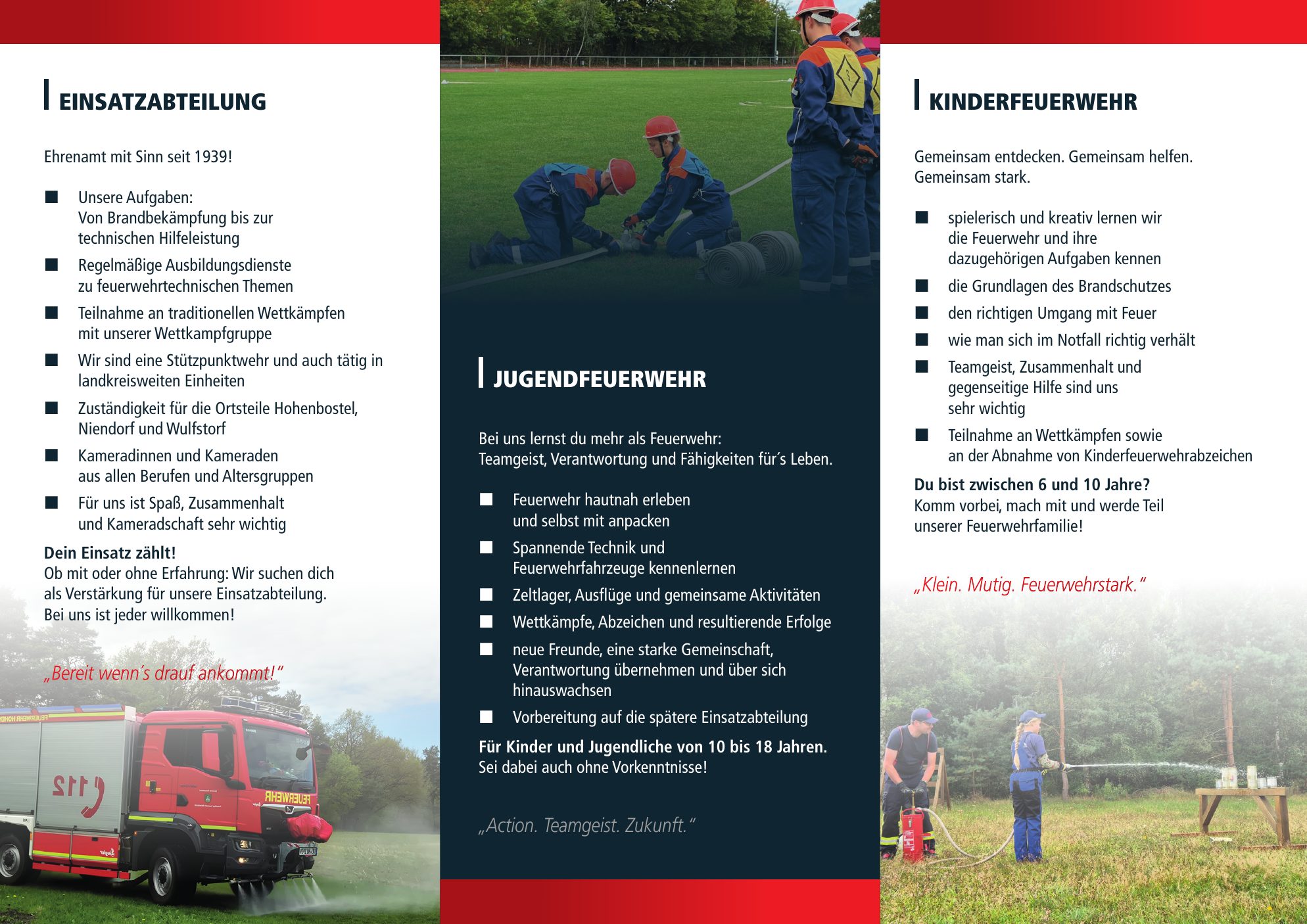 Flyer der Freiwilligen Feuerwehr Hohenbostel, Innenseite: Einsatzabteilung, Jugendfeuerwehr und Kinderfeuerwehr im Überblick